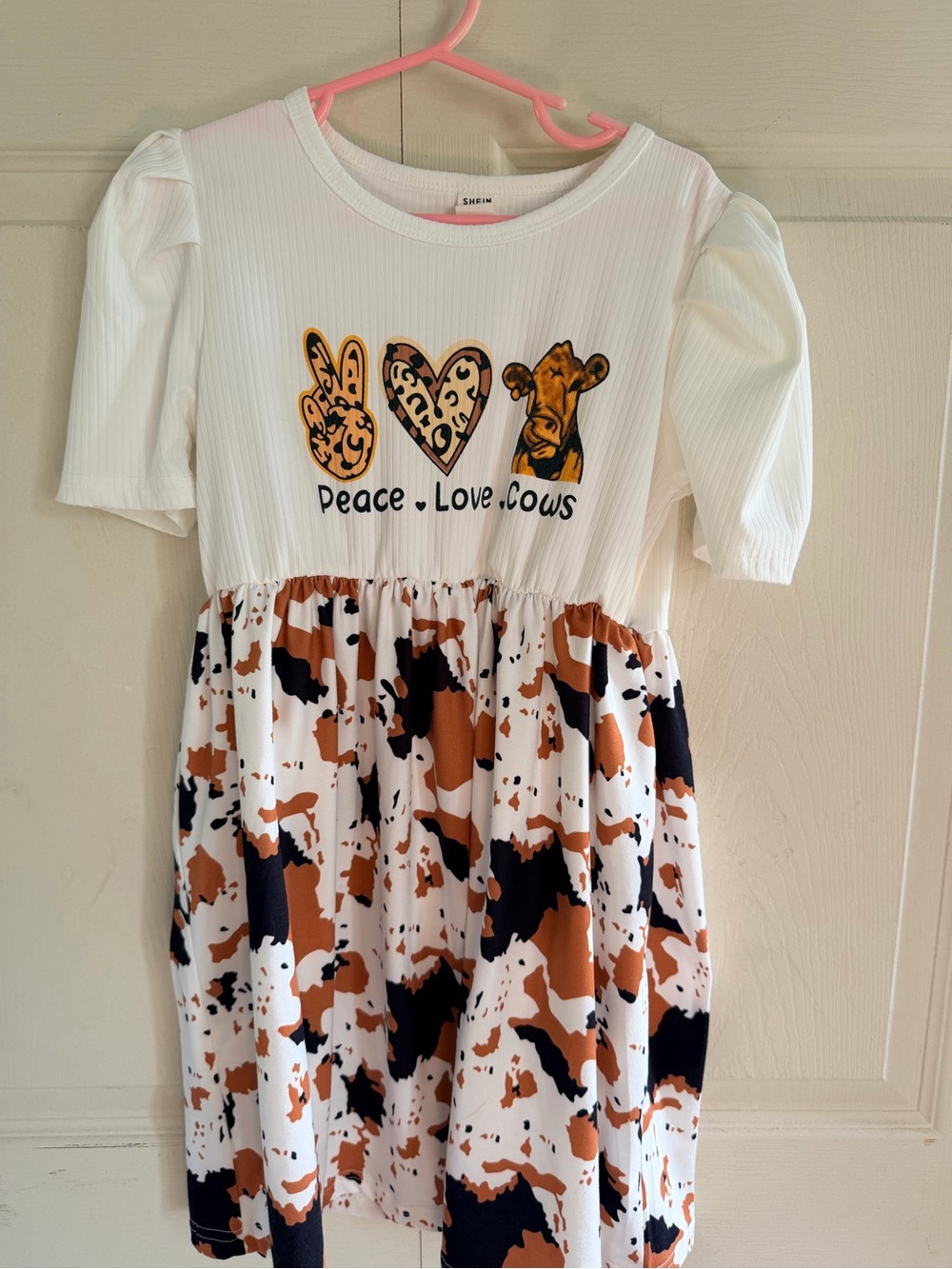 SHEIN Girls Peace Love Cows Dress Size 130 7/8
